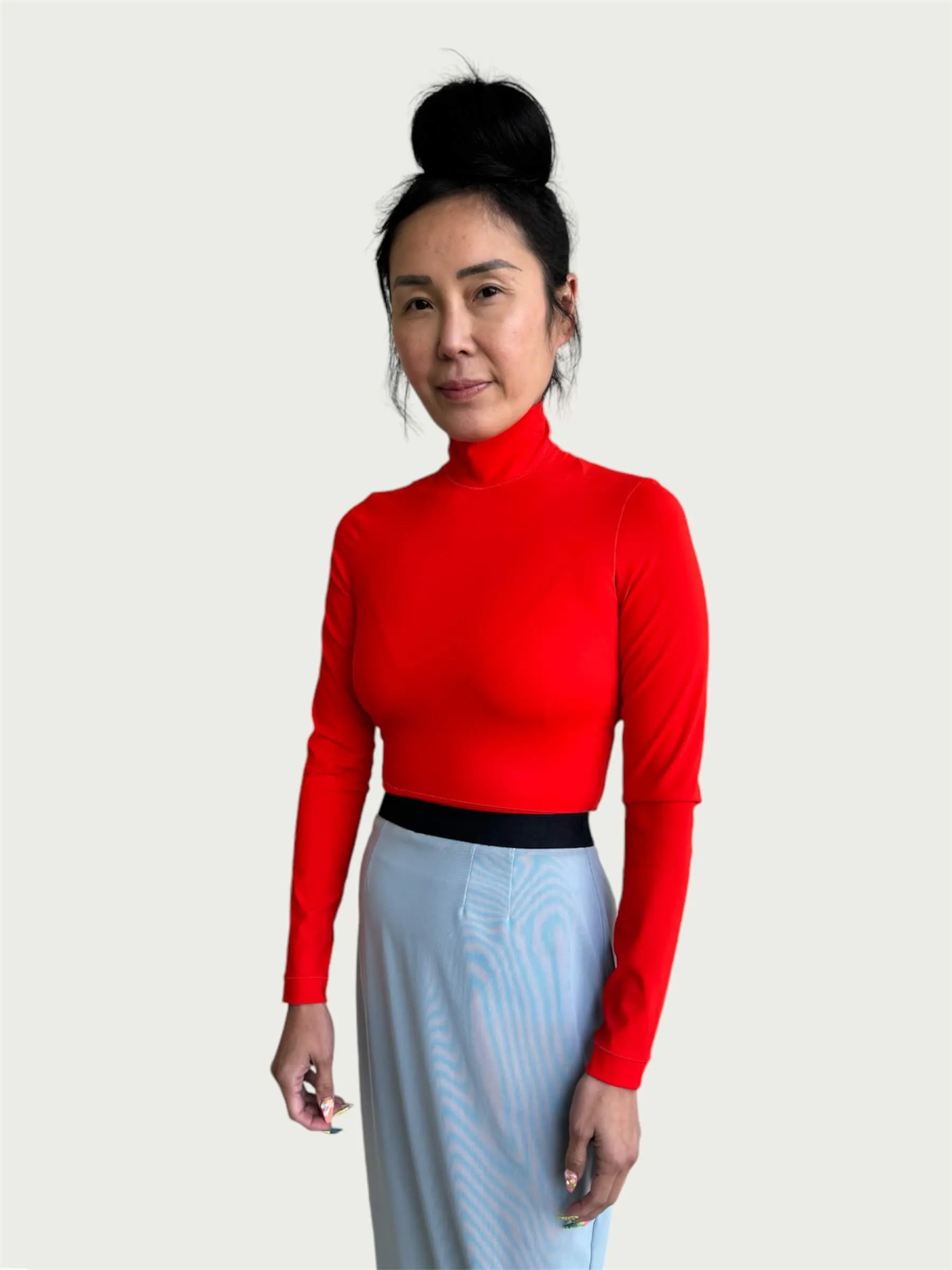Technical Mock Neck Top in Electric Tangerine