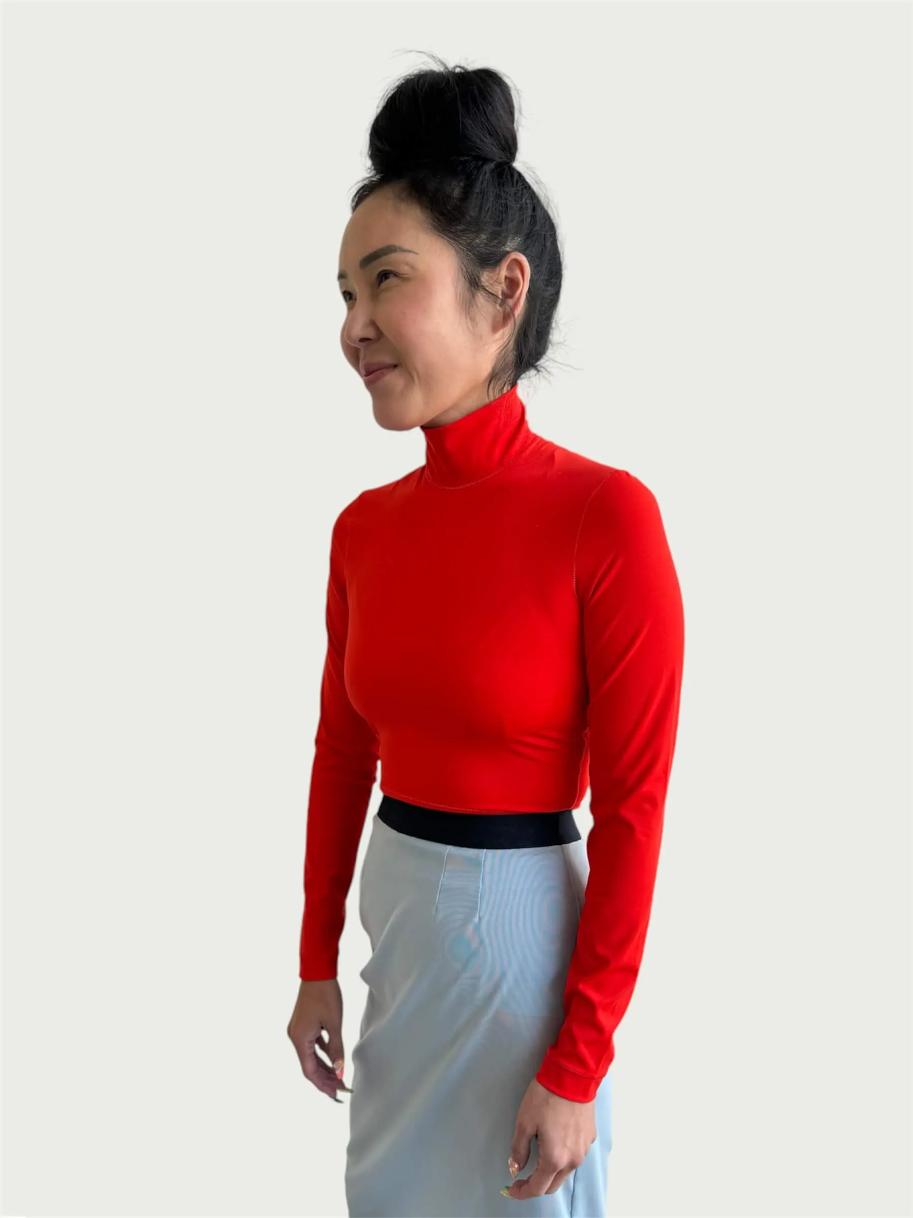 Technical Mock Neck Top in Electric Tangerine