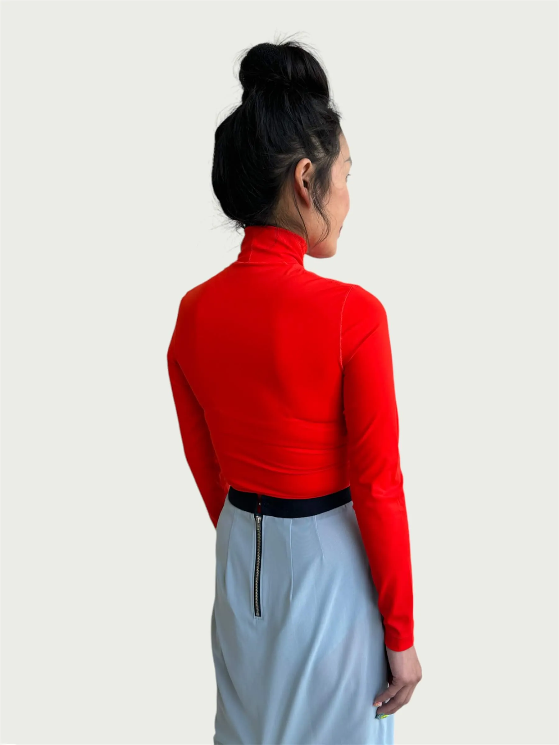 Technical Mock Neck Top in Electric Tangerine