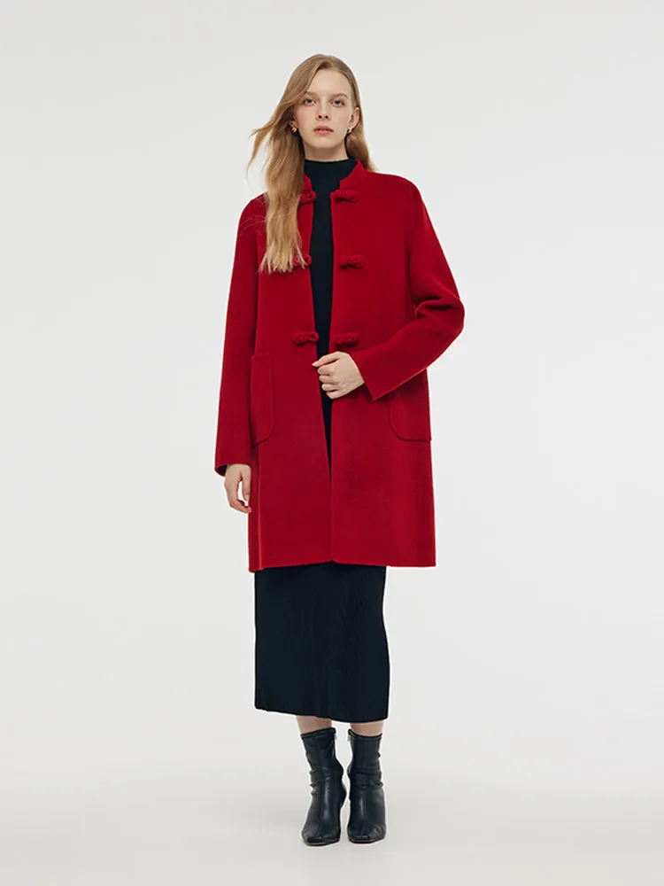 Tencel Wool Cheongsam Button Women Coat