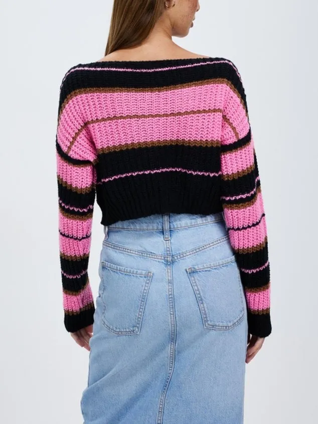 Women's Crop Cover Up Long Sleeve Pointelle Knit Hollow Out Crochet See Through Pink Knit Top by Kaja Clothing - Winni Top