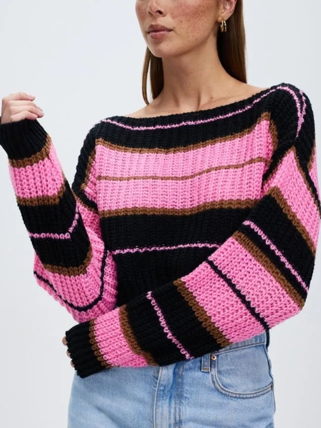 Women's Crop Cover Up Long Sleeve Pointelle Knit Hollow Out Crochet See Through Pink Knit Top by Kaja Clothing - Winni Top