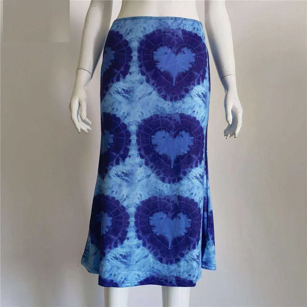 Women's Heart Print Loose Low Waist Package Hip Mid-Calf Skirts