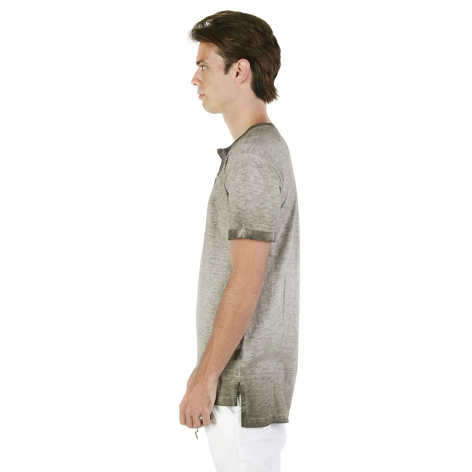 ZIMEGO Men's Vintage Color Dyed Short Sleeve Crew Neck Chest Pocket Henley Shirt