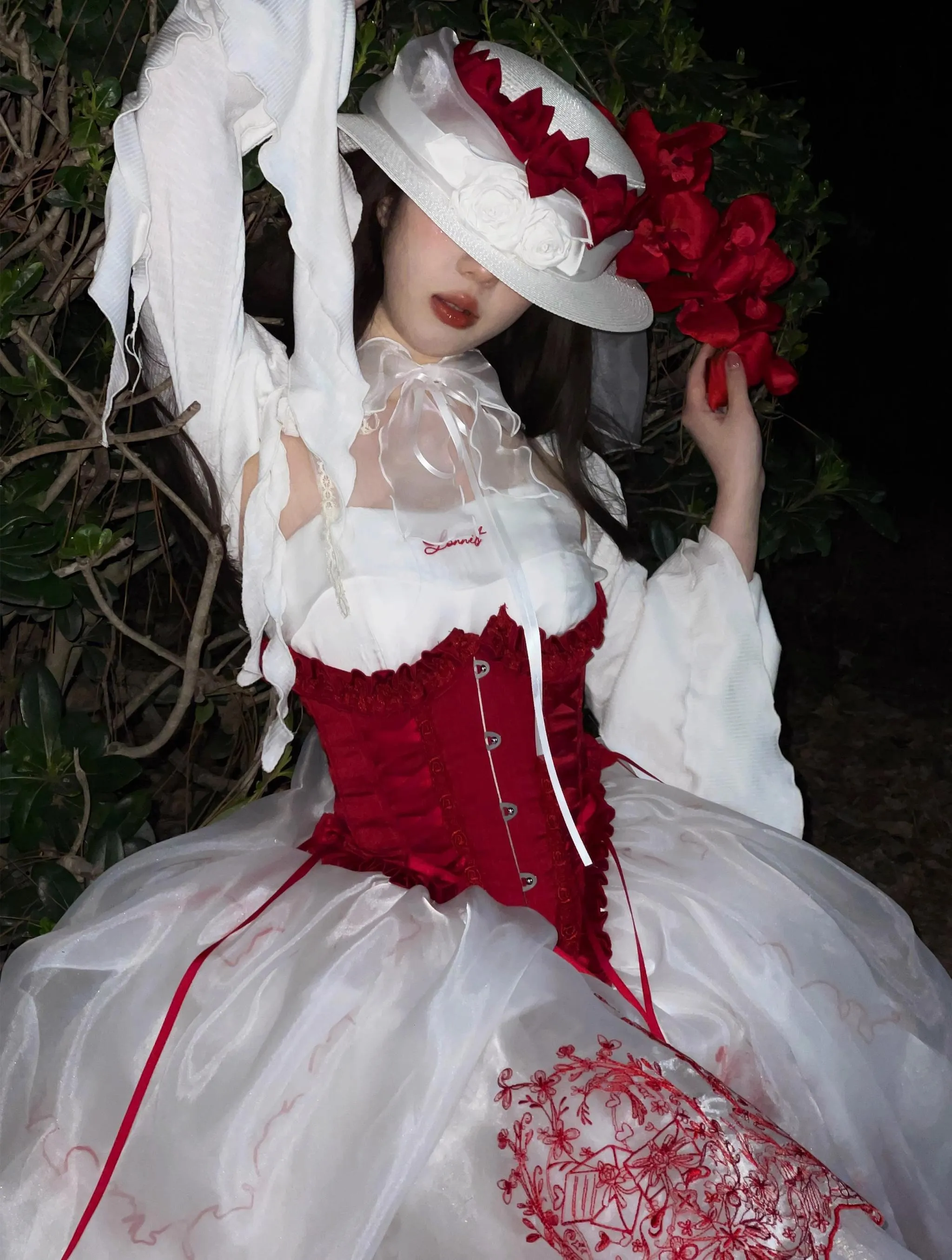 ZJstory~Sonnet Summer~Sweet Lolita Dress Set Embroidery Shirt Tiered Jumper Dress