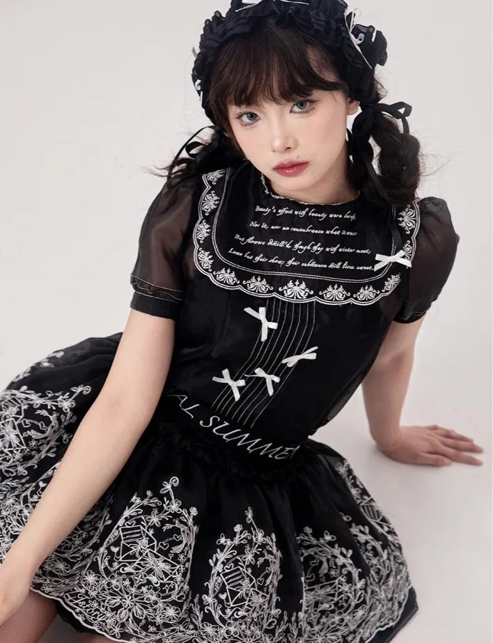ZJstory~Sonnet Summer~Sweet Lolita Dress Set Embroidery Shirt Tiered Jumper Dress