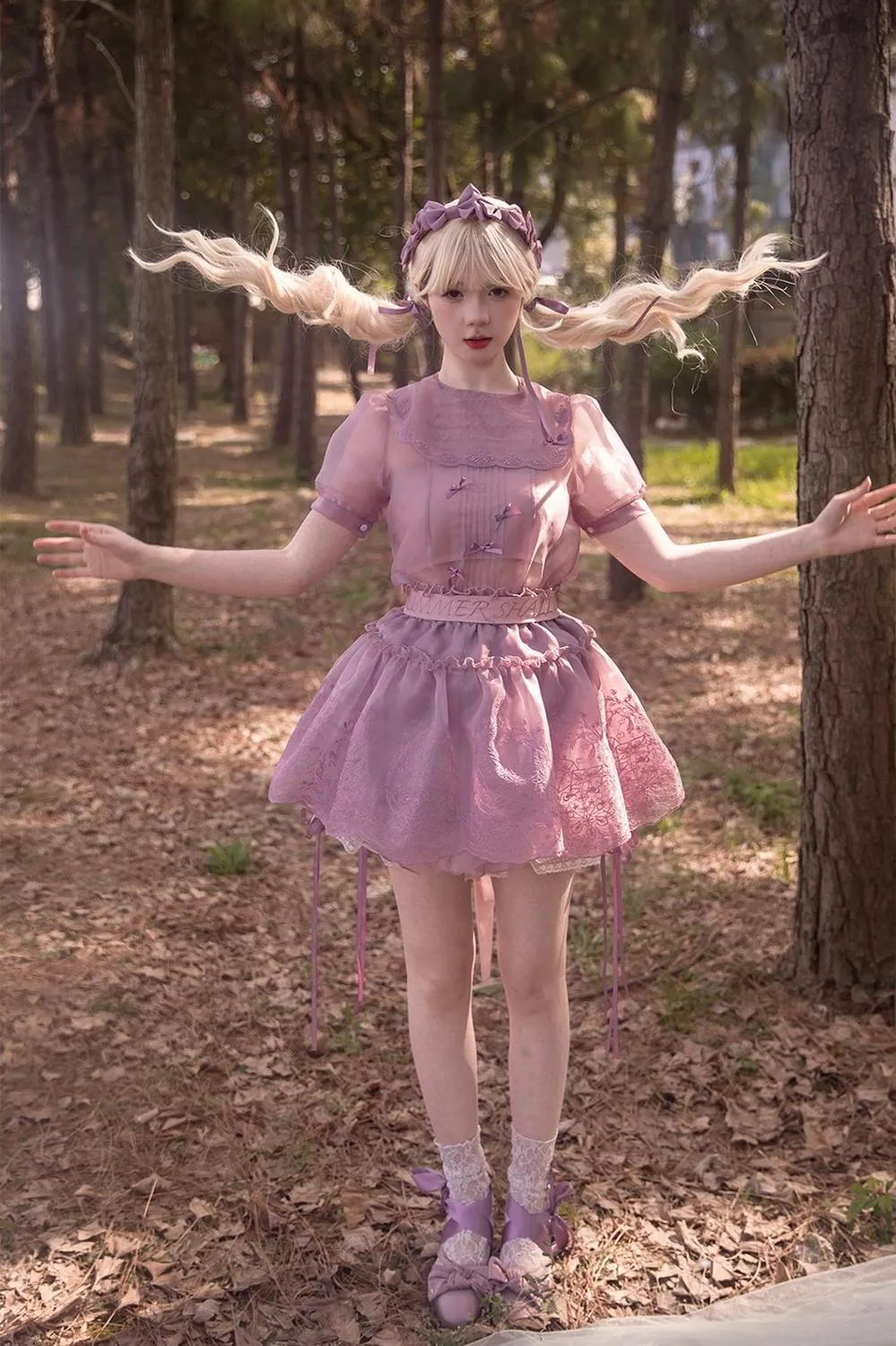 ZJstory~Sonnet Summer~Sweet Lolita Dress Set Embroidery Shirt Tiered Jumper Dress