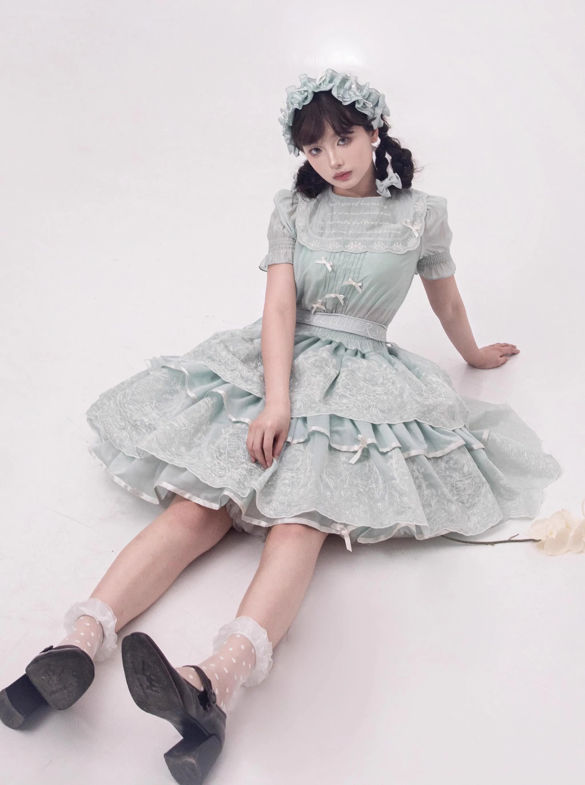 ZJstory~Sonnet Summer~Sweet Lolita Dress Set Embroidery Shirt Tiered Jumper Dress