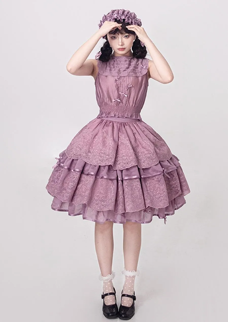 ZJstory~Sonnet Summer~Sweet Lolita Dress Set Embroidery Shirt Tiered Jumper Dress