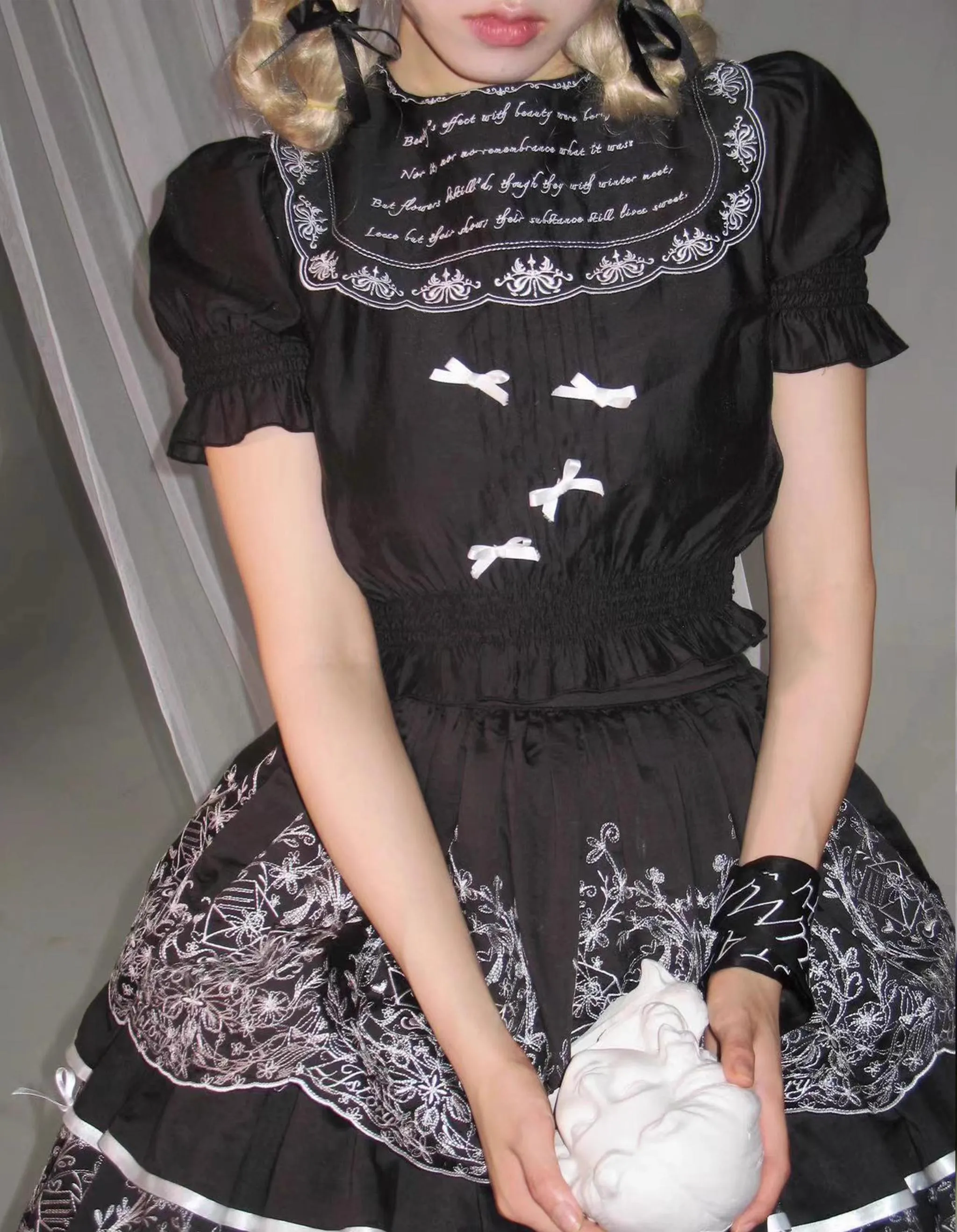 ZJstory~Sonnet Summer~Sweet Lolita Dress Set Embroidery Shirt Tiered Jumper Dress