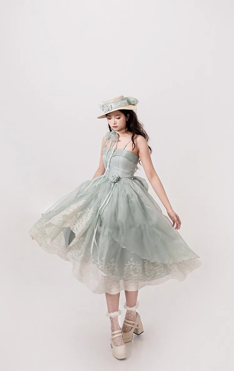 ZJstory~Sonnet Summer~Sweet Lolita Dress Set Embroidery Shirt Tiered Jumper Dress